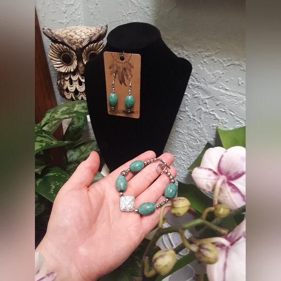 Turquoise silver earrings and bracelet set😁❤ - Picture 4 of 4